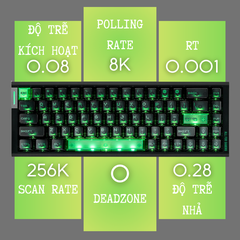 BÀN PHÍM GAMING HE ATK RS6 AIR, Polling Rate 8K, Độ Chính Xác 0.001mm, Scan Rate 256K, Độ Trễ 0.08ms, RGB 16.8 triệu màu