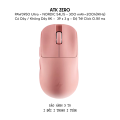Chuột Gaming Không Dây ATK ZERO Series, Nordic 54H20, PAW 3950 Ultra, Delay 0.163ms, 800mAh, 39g±3g, Dongle GEM 8K