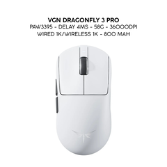 Chuột Gaming Không Dây VGN Dragonfly 3 Series, PAW3395 Extreme, Nordic 54L15, Delay 0.175ms, 56g, Lớp Phủ Ice-Feel Coating, Pin 500mAh