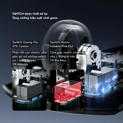 Chuột Gaming Không Dây ATK Dragonfly Y9 Series, PAW3950 Ultra, Nordic 54L15, ApexShark MAX, Pin 800mAh , 800H, ~55g, Dongle GEM 8K