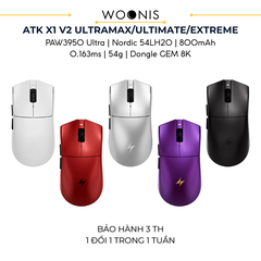 Chuột Gaming Không Dây ATK X1 V2 Series, Nordic 54H20, PAW 3950 Ultra, Delay 0.163ms, 800mAh, 54g±2g, Dongle GEM 8K