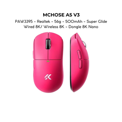 Chuột Gaming Không Dây MCHOSE A5 V3, PAW3395, MCU Realtek, Lớp Phủ Super Glide, Dual 8K