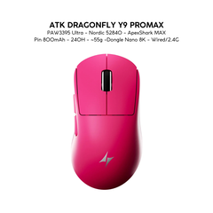 Chuột Gaming Không Dây ATK Dragonfly Y9 Series, PAW3950 Ultra, Nordic 54L15, ApexShark MAX, Pin 800mAh , 800H, ~55g, Dongle GEM 8K