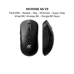Chuột Gaming Không Dây MCHOSE A5 V3, PAW3395, MCU Realtek, Lớp Phủ Super Glide, Dual 8K