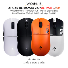Chuột Gaming ATK A9 Ultramax - Ultimate – Chuột Không Dây Nhẹ 53g, Cảm Biến PAW3950 Ultra, Polling Rate 8000Hz - Hiệu Suất Đỉnh Cao Cho Game Thủ