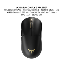 Chuột Gaming Không Dây VGN Dragonfly 3 Series, PAW3395 Extreme, Nordic 54L15, Delay 0.175ms, 56g, Lớp Phủ Ice-Feel Coating, Pin 500mAh