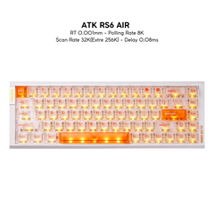 BÀN PHÍM GAMING HE ATK RS6 AIR, Polling Rate 8K, Độ Chính Xác 0.001mm, Scan Rate 256K, Độ Trễ 0.08ms, RGB 16.8 triệu màu