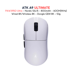 Chuột Gaming ATK A9 Ultramax - Ultimate – Chuột Không Dây Nhẹ 53g, Cảm Biến PAW3950 Ultra, Polling Rate 8000Hz - Hiệu Suất Đỉnh Cao Cho Game Thủ