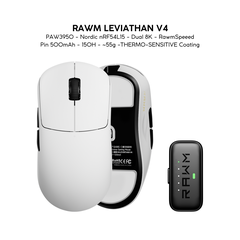 Chuột Gaming Không Dây RAWM Leviathan V4, Cảm Biến PAW3950, Nordic nRF54L15, Dual 8K, RawmSpeeed, Pin 500mAh, 150H, ~55g, Lớp Phủ THERMO-SENSITIVE