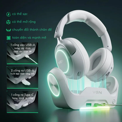 Tai Nghe Gaming Không Dây Đế Sạc VGN ZHOUTING PRO/PROMAX Driver dynamic 53mm, Xoay 90°, PIN 2000MAH, 120H Phạm vi 40m, V-SpeedX