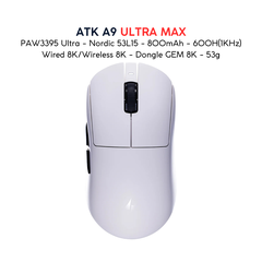 Chuột Gaming ATK A9 Ultramax - Ultimate – Chuột Không Dây Nhẹ 53g, Cảm Biến PAW3950 Ultra, Polling Rate 8000Hz - Hiệu Suất Đỉnh Cao Cho Game Thủ