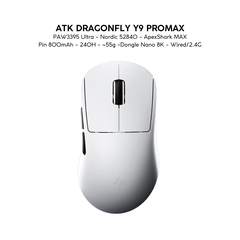 Chuột Gaming Không Dây ATK Dragonfly Y9 Series, PAW3950 Ultra, Nordic 54L15, ApexShark MAX, Pin 800mAh , 800H, ~55g, Dongle GEM 8K