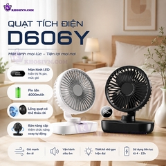 Quạt Để Bàn Văn Phòng Mini Tích Điện Pin Trâu Xoay Tự Động Có Màn Hình LED 4 Cấp Độ Gió - D606Y