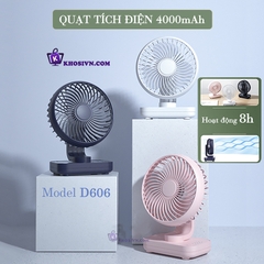 Quạt Để Bàn Văn Phòng Tích Điện Mini 4000mAh Quạt Để Bàn 4 Tốc Độ Gió Pin Sạc Chạy Êm - D606
