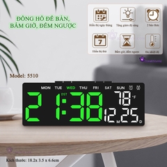 Đồng Hồ LED Digital Decor Báo Thức Để Bàn Hiển Thị Thời Gian Nhiệt Độ Chức Năng Đếm Ngược - 5510