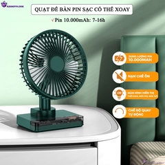 Quạt Tích Điện Pin Trâu Để Bàn Văn Phòng Xoay Tự Động DF11