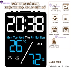 Đồng Hồ LED Decor Để Bàn Hiển Thị Nhiệt Độ, Độ Ẩm, Báo Thức - 5508