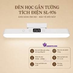 Đèn Học Tích Điện Gắn Tường 3 Màu Ánh Sáng Chống Cận Tích Hợp Đồng Hồ LED Xoay 80 Độ SL-976