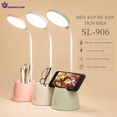 Đèn Học Tích Điện Để Bàn Sử Dụng LED Chống Cận 3 Màu Ánh Sáng Tích Hợp Ngăn Chứa Đồ SL-906