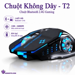 Chuột Gaming Không Dây Kết Nối Bluetooth 2.4G LED RGB 3200DPI Chơi Game, Chuột Văn Phòng T2