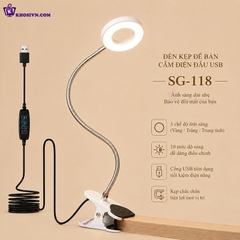 Đèn Học Cắm Điện USB Kẹp Để Bàn 3 Màu Ánh Sáng Có Thể Tùy Chỉnh Thân Uốn Lượn 360 Độ SG-118