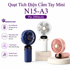 Quạt Cầm Tay Tích Điện Mini Pin Sạc 5 Cấp Độ Gió Pin Sạc 3000mAh Có Màn Hình LED N15-A3