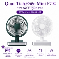 Quạt Để Bàn Văn Phòng Tích Điện To Tự Động Xoay Có Màn Hình LED Pin Trâu F702