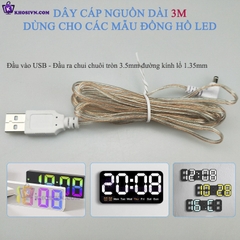 Phụ Kiện Dây Cáp Nguồn Nối Dài Dùng Cho Đồng Hồ LED Dài 3m