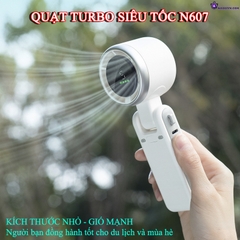 Quạt Cầm Tay Tích Điện Gió Mạnh Turbo 5 Cấp Độ Gió Kèm Dây Đeo Cổ N607