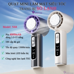 Quạt Turbo Cầm Tay Tích Điện Có Sò Lạnh Làm Mát Siêu Tốc 100 Cấp Độ Gió N88