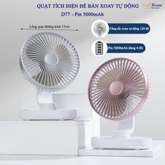 Quạt Mini Để Bàn Văn Phòng Quạt Tích Điện Xoay Được Pin Sạc 5000mAh Gió Mạnh D77