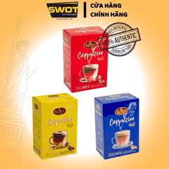 Cà Phê Cappuccino Keffa 4in1 160gr là sự kết hợp hoàn hảo giữa cà phê rang xay đậm đà và hương vị béo ngậy của sữa cùng độ ngọt vừa phải, mang đến trải nghiệm cân bằng và trọn vẹn - SWOT