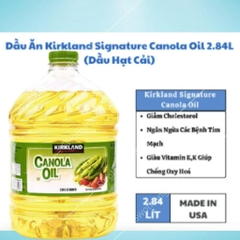 Dầu ăn hoa cải Kirkland Canola Oil Mỹ 2.84L, dầu ăn thực vật tốt cho sức khỏe, hỗ trợ tim mạch, tiêu hóa, tuần hoàn máu
