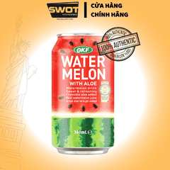 Nước dưa hấu nha đam 340ML OKF là sự hòa quyện giữa vị ngọt thanh của nước ép dưa hấu cùng với nha đam mềm dai, sần sật - SWOT