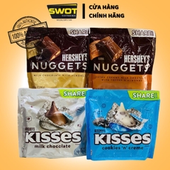 Socola Hershey's Kisses / Nuggets Share Pack của Mỹ - Vị Sữa, Hạnh Nhân, Socola Đen Đậm Vị Thơm Ngon - SWOT