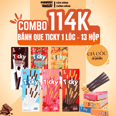 LỐC 13 HỘP BÁNH QUE TICKY THÁI LAN- VỊ DÂU I SỮA I SOCOLA I CAM -Dạng que giòn tan, bọc bên ngoài một lớp kem dâu hoặc kem sữa chocolate béo ngậy, thơm ngon - SWOT