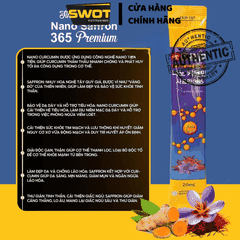 Tinh Chất Nghệ Nano Saffron 365 của Hàn Quốc, nhập khẩu chính hãng, giúp tăng cường tiêu hóa, thanh lọc cơ thể, làm đẹp da, giảm stress, hỗ trợ giấc ngủ và nâng cao sức khỏe toàn diện - SWOT