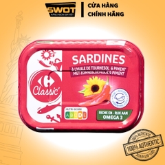 Cá mòi Sardines Pháp 135g, Cá mòi ngâm dầu hướng dương Pháp thượng hạng, thơm ngon đặc biệt, giàu chất dinh dưỡng