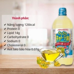 Dầu ăn hoa cải Ajinomoto Nhật Bản 1Kg, Dầu ăn thực vật tốt cho sức khỏe, hỗ trợ tim mạch ít chất béo