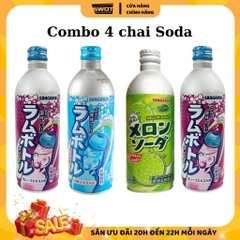 Combo 4 Nước Soda Sangaria Nhật 500ml nhiều vị, Nước ngọt có gas cao cấp, thơm ngon đặc biệt, nhiều vitamin - SWOT