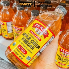 Giấm táo hữu cơ Bragg Mỹ 473ml có Giấm Cái, Dấm táo hỗ trợ ăn kiêng, giảm mỡ thừa, giảm mùi cơ thể
