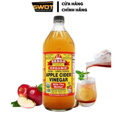 Giấm táo hữu cơ Bragg Mỹ 473ml có Giấm Cái, Dấm táo hỗ trợ ăn kiêng, giảm mỡ thừa, giảm mùi cơ thể