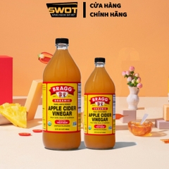Giấm táo hữu cơ Bragg Mỹ 473ml có Giấm Cái, Dấm táo hỗ trợ ăn kiêng, giảm mỡ thừa, giảm mùi cơ thể