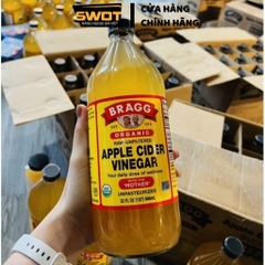 Giấm táo hữu cơ Bragg Mỹ 473ml có Giấm Cái, Dấm táo hỗ trợ ăn kiêng, giảm mỡ thừa, giảm mùi cơ thể