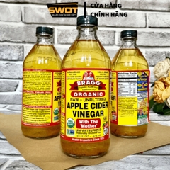 Giấm táo hữu cơ Bragg Mỹ 473ml có Giấm Cái, Dấm táo hỗ trợ ăn kiêng, giảm mỡ thừa, giảm mùi cơ thể