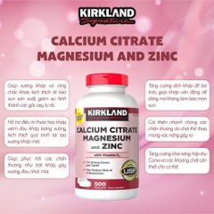 Viên uống canxi, magie, kẽm Kirkland Signature Calcium Citrate Magnesium And Zinc 500mg 500 viên