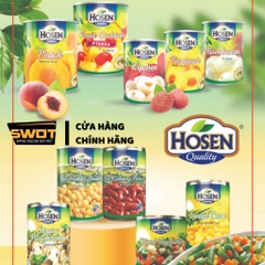 Trái cây ngâm đường Hosen Singapore nhiều vị, Đào, Vải, Cam Dứa, Thơm, Củ Năng đóng hộp thơm ngon