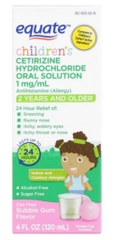Thuốc giảm dị ứng dành cho trẻ em dạng lỏng equate children's allergy relief cetirizine hydrochloride oral solution - bubble gum