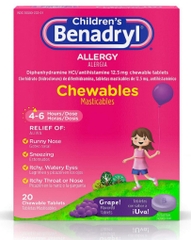 Viên nhai chống dị ứng dành cho trẻ em benadryl children's allergy chewables with diphenhydramine hcl antihistamine