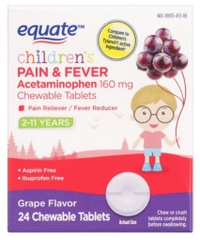 Viên nhai giảm đau hạ sốt dành cho trẻ em equate children's pain & fever acetaminophen 160mg chewable tablets, grape flavor